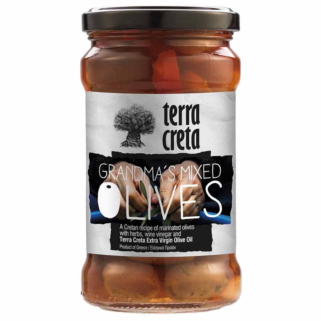Terra Creta Greek Grandma's Mixed Olives, Kivellinen Oliivilajitelma, 290 g