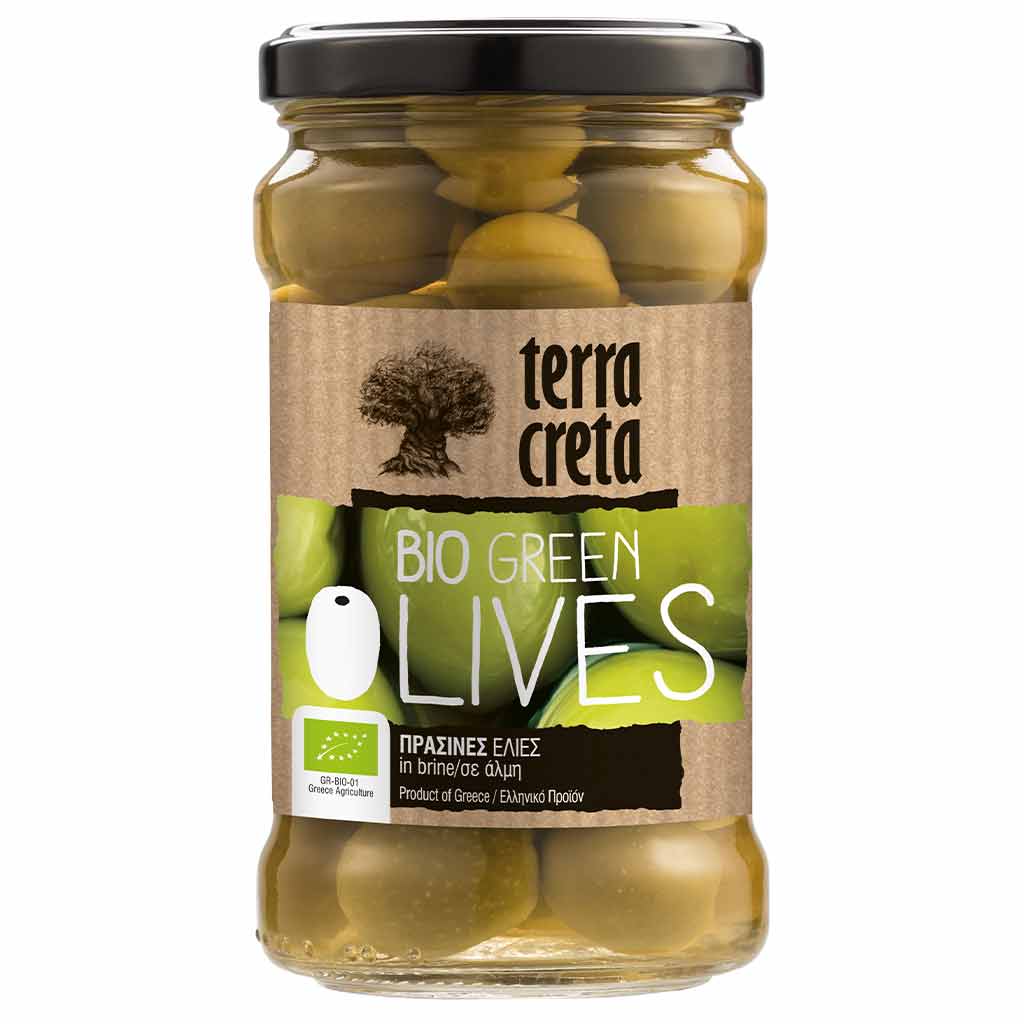Terra Creta Greek Green Olives Vihreät Oliivit, Kivellinen, Luomu, 290 g