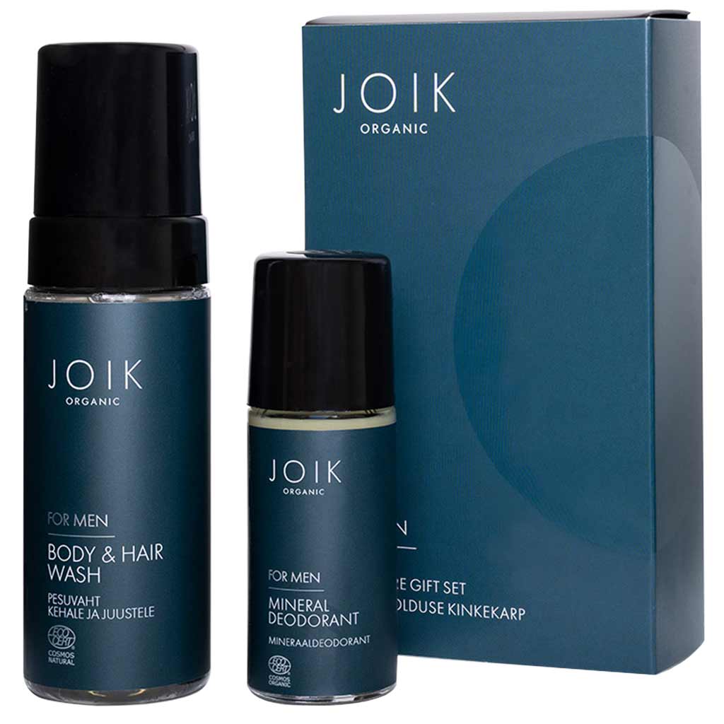 JOIK Organic for Men gift box: Mineral deodorant 50 ml, Body & Hair Wash 150 ml